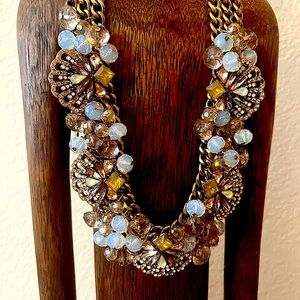 Elegant Gold and Gray irridescent stone Statement Necklace, Never Worn